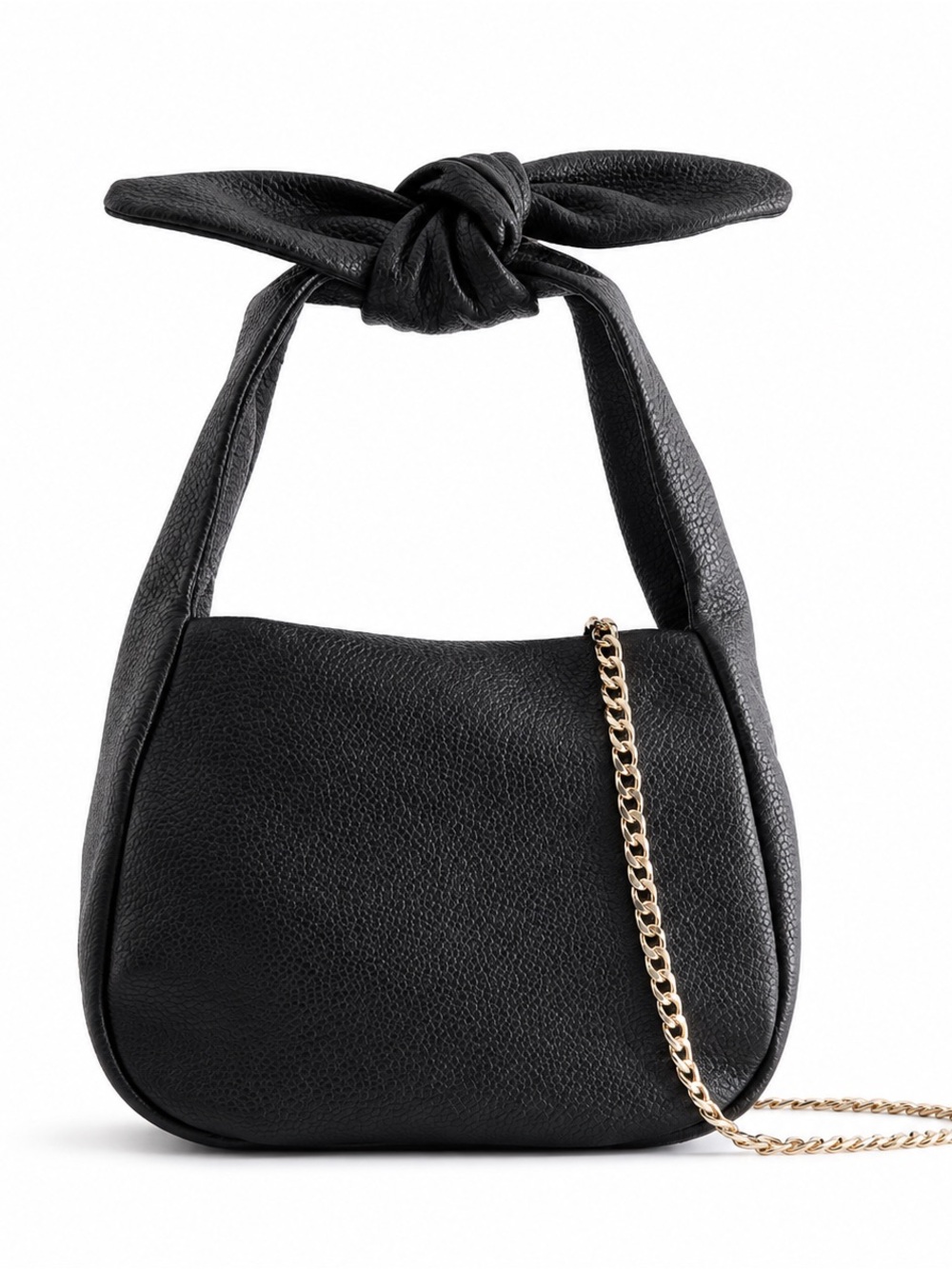 Quince Black Pebbled Leather Knot-Handle Mini Bow Bag
